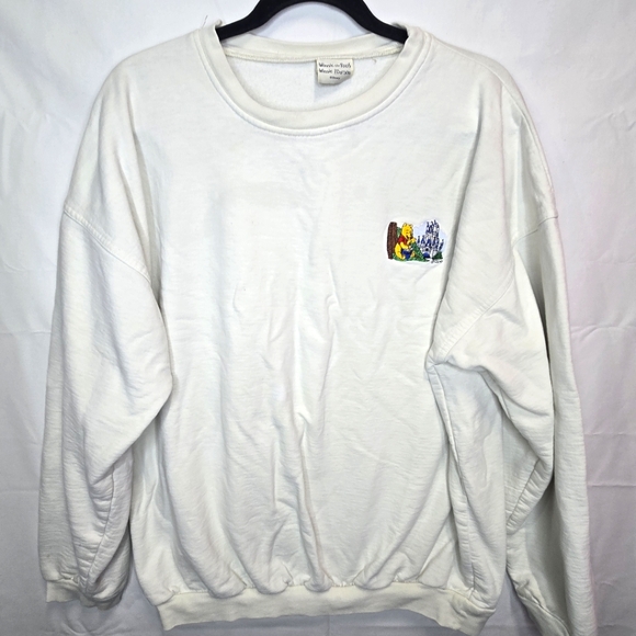 Vintage Disney Winnie The Pooh Embroidered Patch Crew Neck White Sweater - Picture 1 of 15